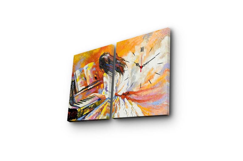 Dekorativ Canvasbilde med Klokke 2 Deler - Flerfarget - Interiør - Veggdekorasjon - Klokker