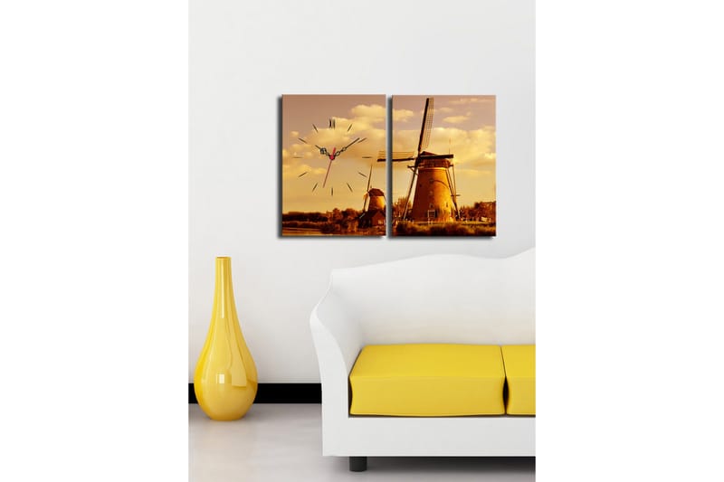 Dekorativ Canvasbilde med Klokke 2 Deler - Flerfarget - Interiør - Veggdekorasjon - Klokker