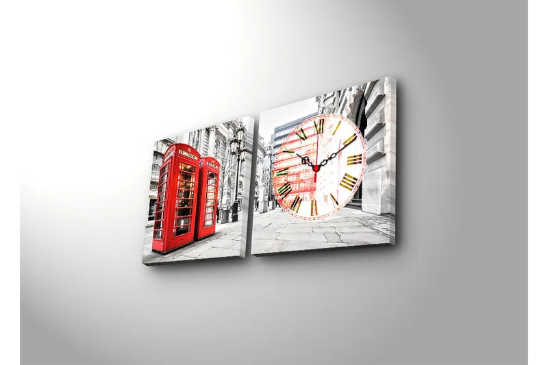 Dekorativ Canvasbilde med Klokke 2 Deler - Flerfarget - Interiør - Veggdekorasjon - Klokker