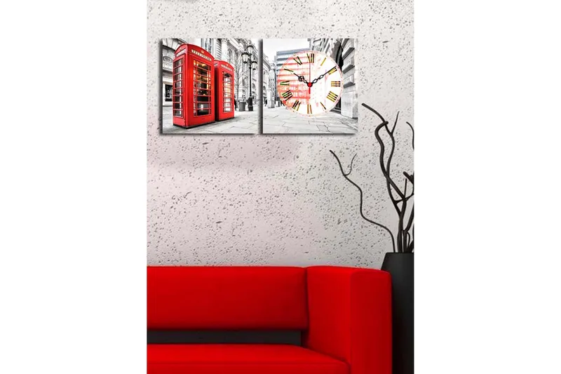 Dekorativ Canvasbilde med Klokke 2 Deler - Flerfarget - Interiør - Veggdekorasjon - Klokker