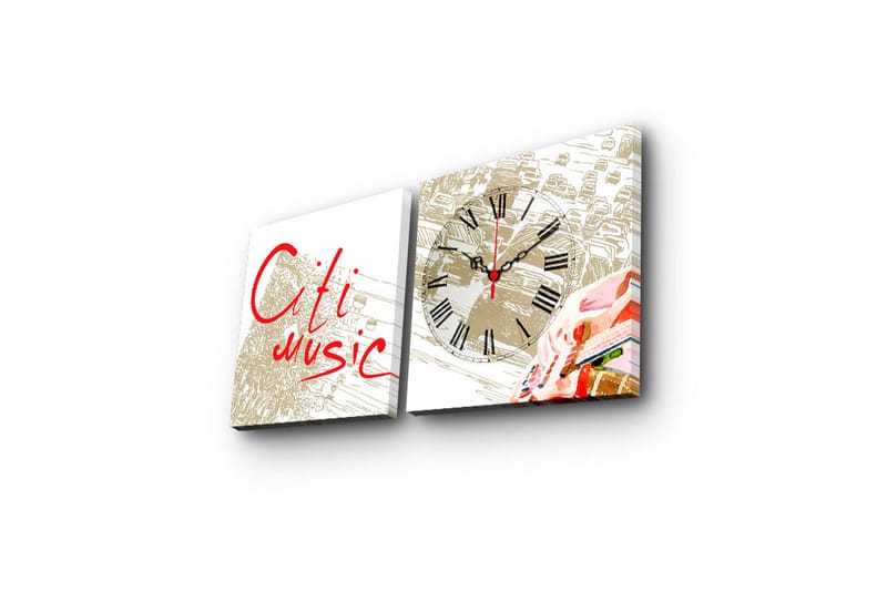 Dekorativ Canvasbilde med Klokke 2 Deler - Flerfarget - Interiør - Veggdekorasjon - Klokker