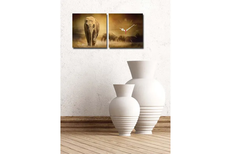 Dekorativ Canvasbilde med Klokke 2 Deler - Flerfarget - Interiør - Veggdekorasjon - Klokker