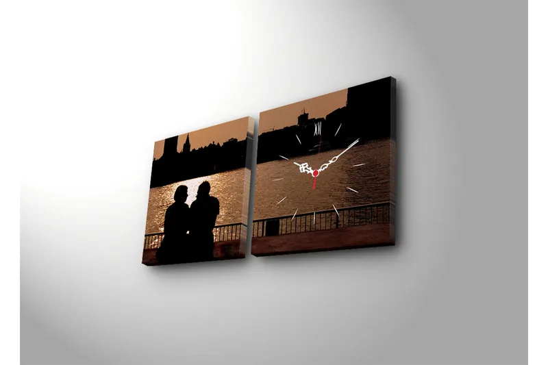 Dekorativ Canvasbilde med Klokke 2 Deler - Flerfarget - Interiør - Veggdekorasjon - Klokker