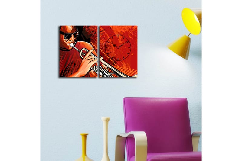 Dekorativ Canvasbilde med Klokke 2 Deler - Flerfarget - Interiør - Veggdekorasjon - Klokker