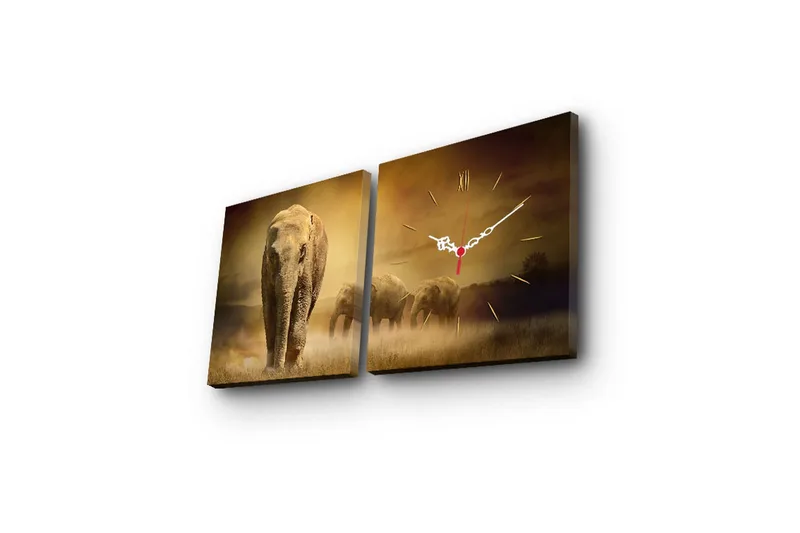 Dekorativ Canvasbilde med Klokke 2 Deler - Flerfarget - Interiør - Veggdekorasjon - Klokker