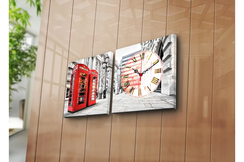 Dekorativ Canvasbilde med Klokke 2 Deler, Flerfarget