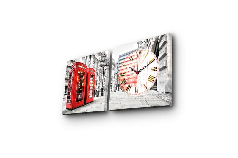 Dekorativ Canvasbilde med Klokke 2 Deler - Flerfarget - Interiør - Veggdekorasjon - Klokker