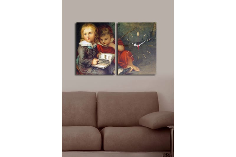 Dekorativ Canvasbilde med Klokke 2 Deler - Flerfarget - Interiør - Veggdekorasjon - Klokker