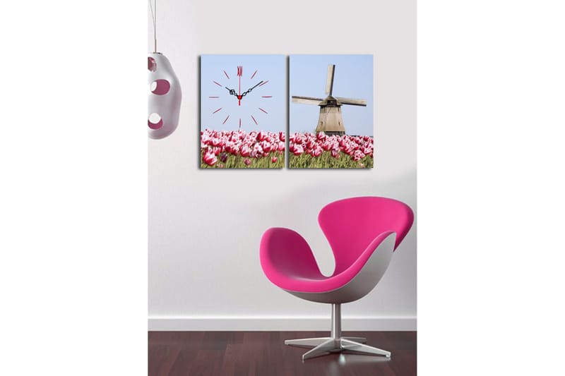 Dekorativ Canvasbilde med Klokke 2 Deler - Flerfarget - Interiør - Veggdekorasjon - Klokker