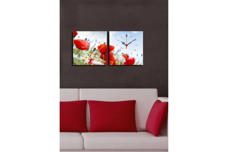 Dekorativ Canvasbilde med Klokke 2 Deler - Flerfarget - Interiør - Veggdekorasjon - Klokker