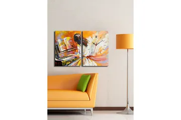 Dekorativ Canvasbilde med Klokke 2 Deler - Flerfarget - Interiør - Veggdekorasjon - Klokker