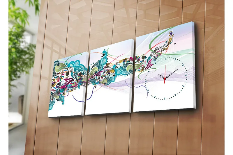 Dekorativ Canvasbilde med Klokke 3 Deler, Flerfarget