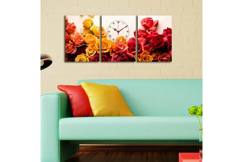 Dekorativ Canvasbilde med Klokke 3 Deler - Flerfarget - Interiør - Veggdekorasjon - Klokker