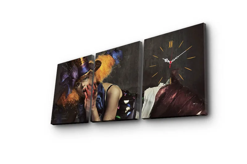 Dekorativ Canvasbilde med Klokke 3 Deler - Flerfarget - Interiør - Veggdekorasjon - Klokker