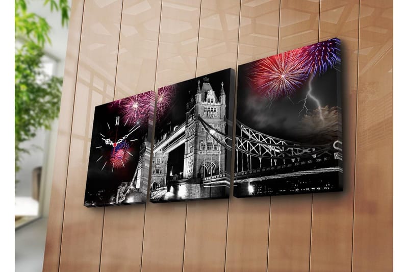 Dekorativ Canvasbilde med Klokke 3 Deler, Flerfarget