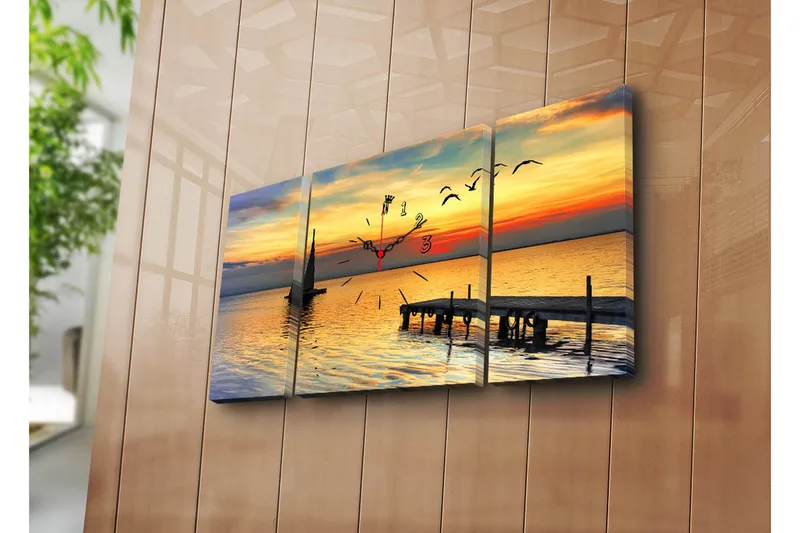 Dekorativ Canvasbilde med Klokke 3 Deler, Flerfarget