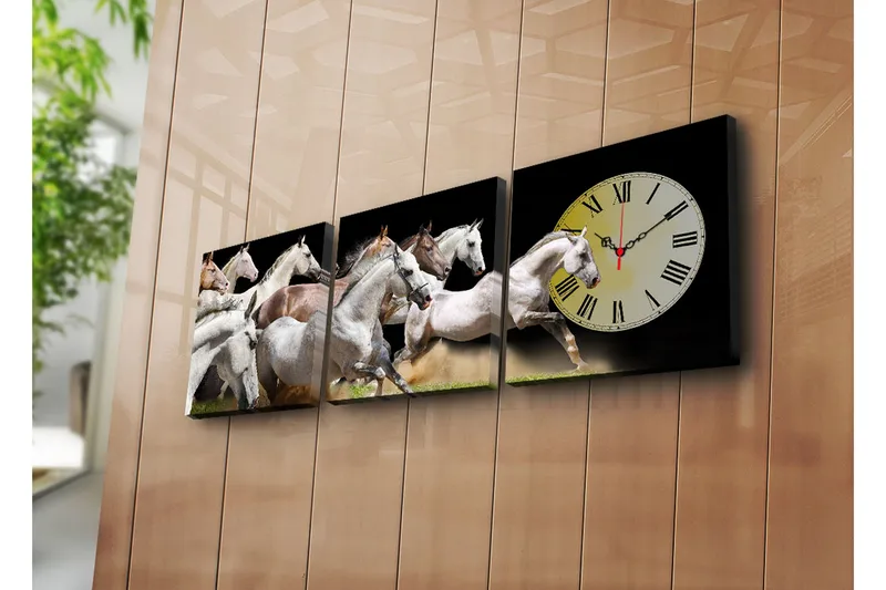 Dekorativ Canvasbilde med Klokke 3 Deler, Flerfarget