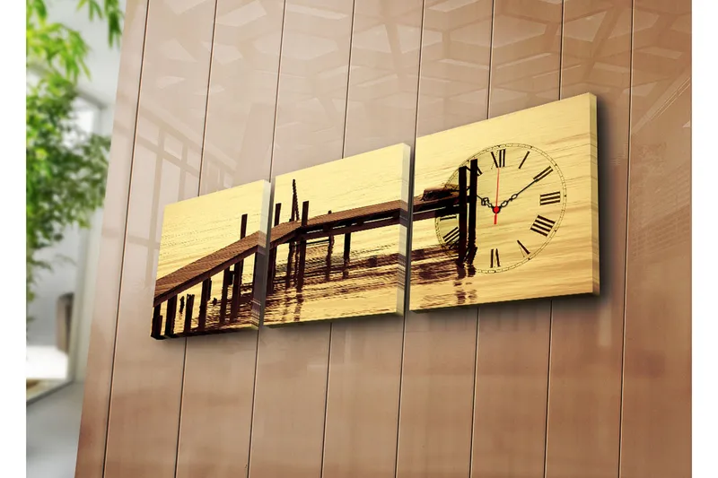 Dekorativ Canvasbilde med Klokke 3 Deler, Flerfarget