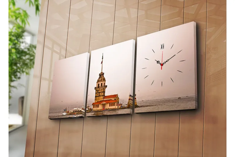 Dekorativ Canvasbilde med Klokke 3 Deler, Flerfarget