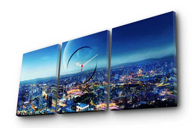 Dekorativ Canvasbilde med Klokke 3 Deler, Flerfarget