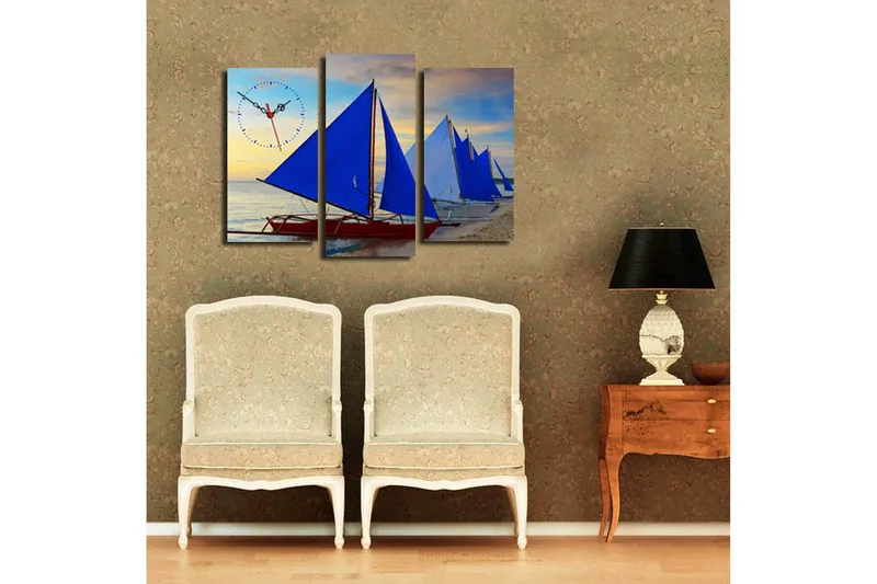 Dekorativ Canvasbilde med Klokke 3 Deler - Flerfarget - Interiør - Veggdekorasjon - Klokker