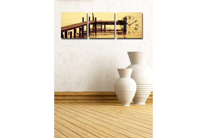 Dekorativ Canvasbilde med Klokke 3 Deler - Flerfarget - Interiør - Veggdekorasjon - Klokker
