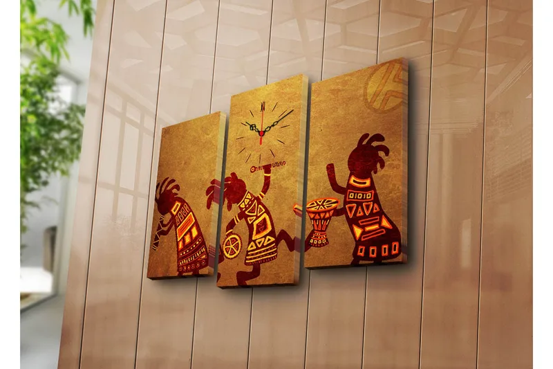 Dekorativ Canvasbilde med Klokke 3 Deler, Flerfarget