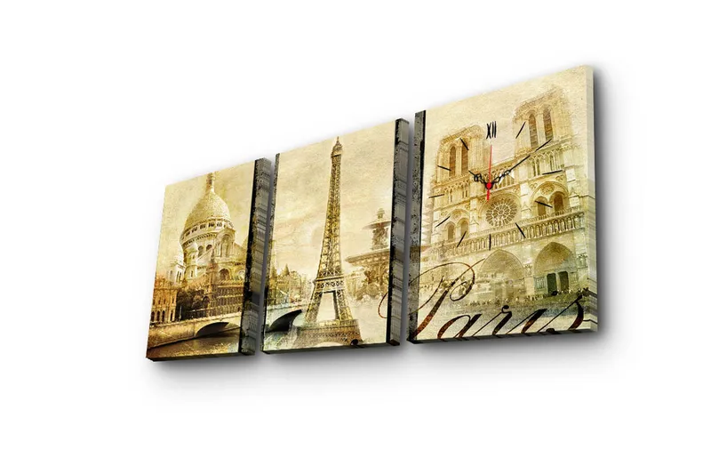 Dekorativ Canvasbilde med Klokke 3 Deler - Flerfarget - Interiør - Veggdekorasjon - Klokker