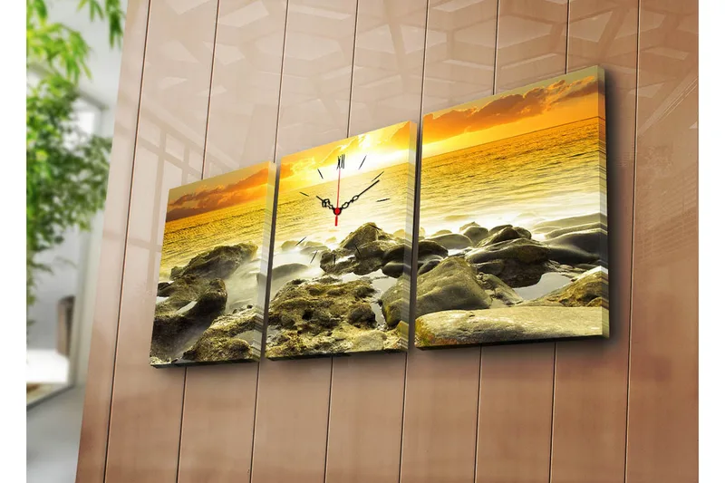 Dekorativ Canvasbilde med Klokke 3 Deler, Flerfarget