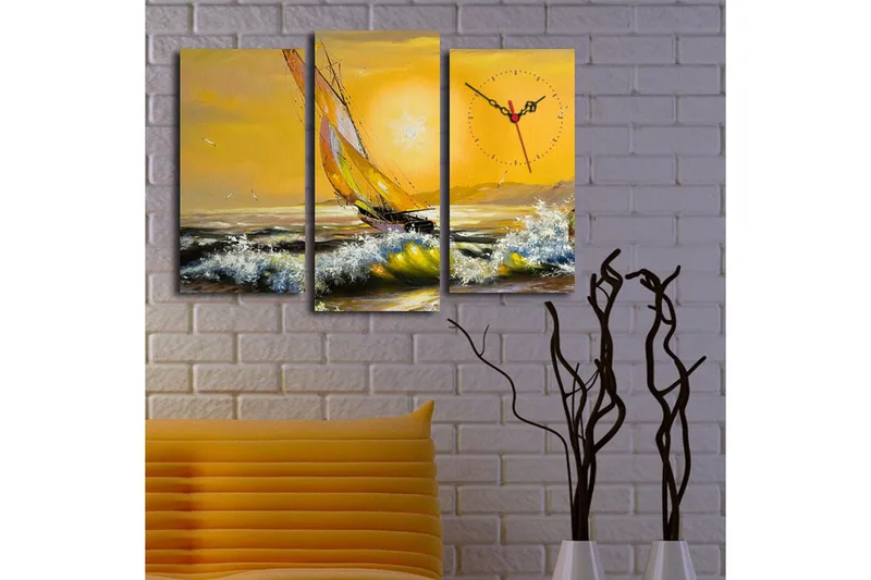 Dekorativ Canvasbilde med Klokke 3 Deler - Flerfarget - Interiør - Veggdekorasjon - Klokker