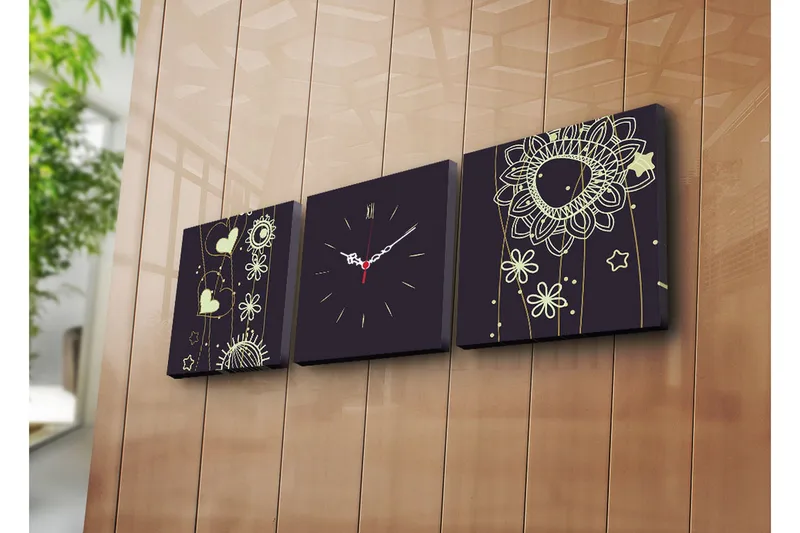 Dekorativ Canvasbilde med Klokke 3 Deler - Flerfarget - Interiør - Veggdekorasjon - Klokker