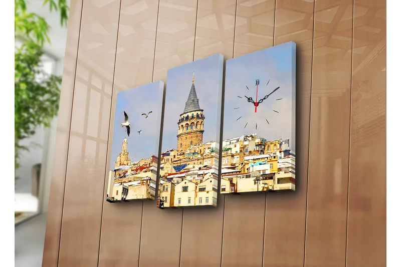 Dekorativ Canvasbilde med Klokke 3 Deler - Flerfarget - Interiør - Veggdekorasjon - Klokker
