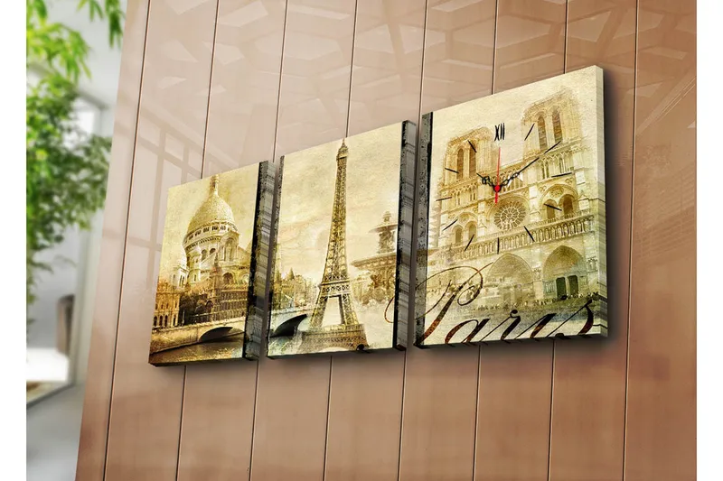 Dekorativ Canvasbilde med Klokke 3 Deler, Flerfarget