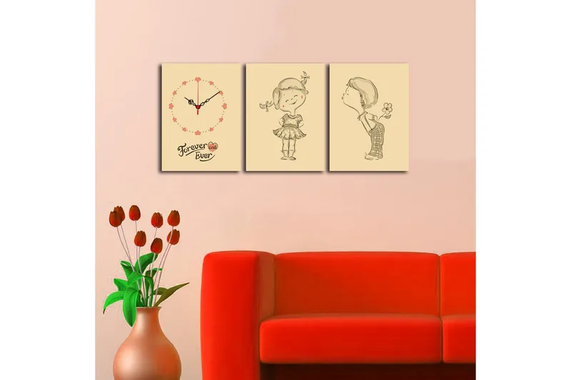 Dekorativ Canvasbilde med Klokke 3 Deler - Flerfarget - Interiør - Veggdekorasjon - Klokker