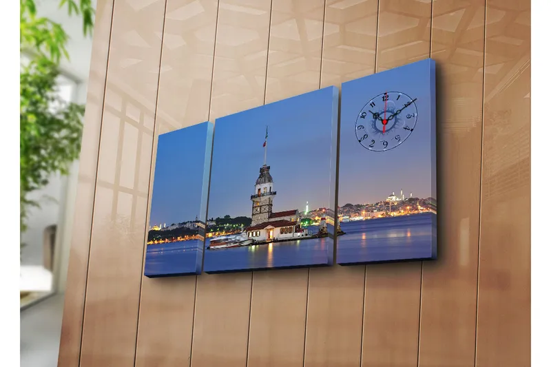 Dekorativ Canvasbilde med Klokke 3 Deler, Flerfarget