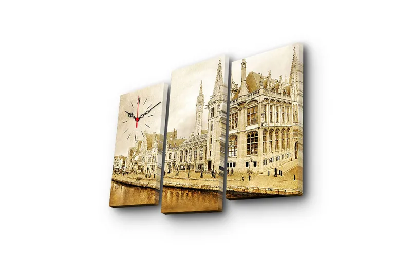 Dekorativ Canvasbilde med Klokke 3 Deler - Flerfarget - Interiør - Veggdekorasjon - Klokker