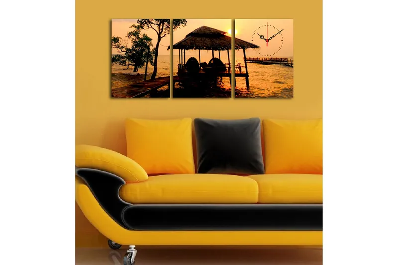 Dekorativ Canvasbilde med Klokke 3 Deler - Flerfarget - Interiør - Veggdekorasjon - Klokker