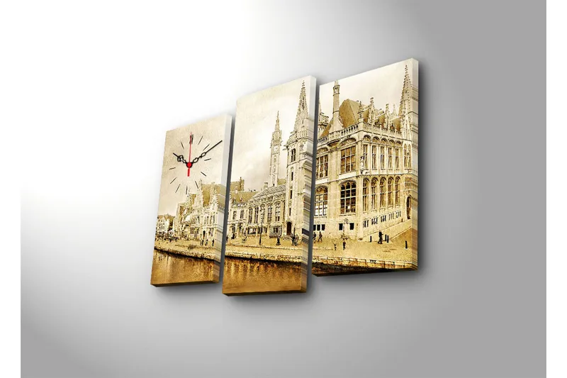 Dekorativ Canvasbilde med Klokke 3 Deler - Flerfarget - Interiør - Veggdekorasjon - Klokker