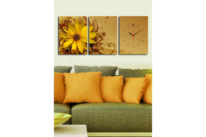 Dekorativ Canvasbilde med Klokke 3 Deler - Flerfarget - Interiør - Veggdekorasjon - Klokker