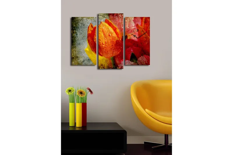 Dekorativ Canvasbilde med Klokke 3 Deler - Flerfarget - Interiør - Veggdekorasjon - Klokker