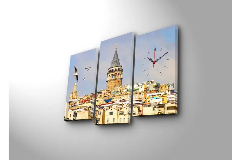 Dekorativ Canvasbilde med Klokke 3 Deler - Flerfarget - Interiør - Veggdekorasjon - Klokker