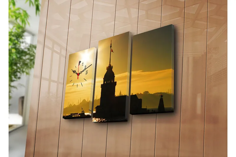 Dekorativ Canvasbilde med Klokke 3 Deler, Flerfarget