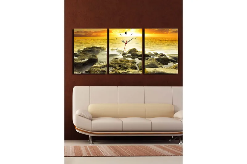 Dekorativ Canvasbilde med Klokke 3 Deler - Flerfarget - Interiør - Veggdekorasjon - Klokker