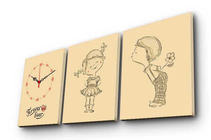 Dekorativ Canvasbilde med Klokke 3 Deler, Flerfarget