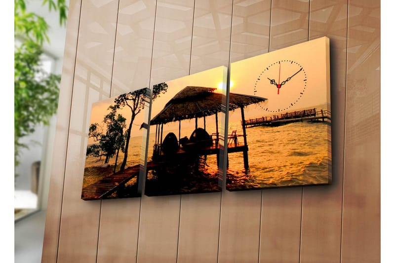 Dekorativ Canvasbilde med Klokke 3 Deler, Flerfarget