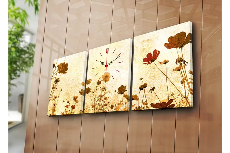 Dekorativ Canvasbilde med Klokke 3 Deler, Flerfarget