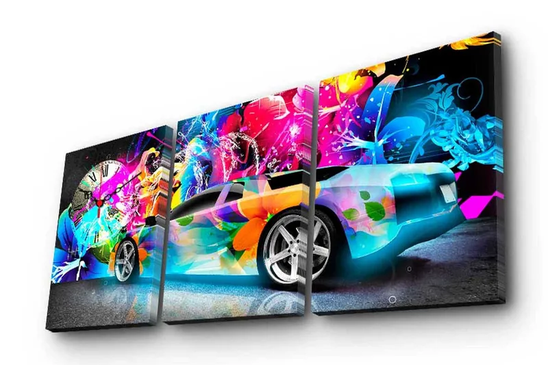 Dekorativ Canvasbilde med Klokke 3 Deler, Flerfarget