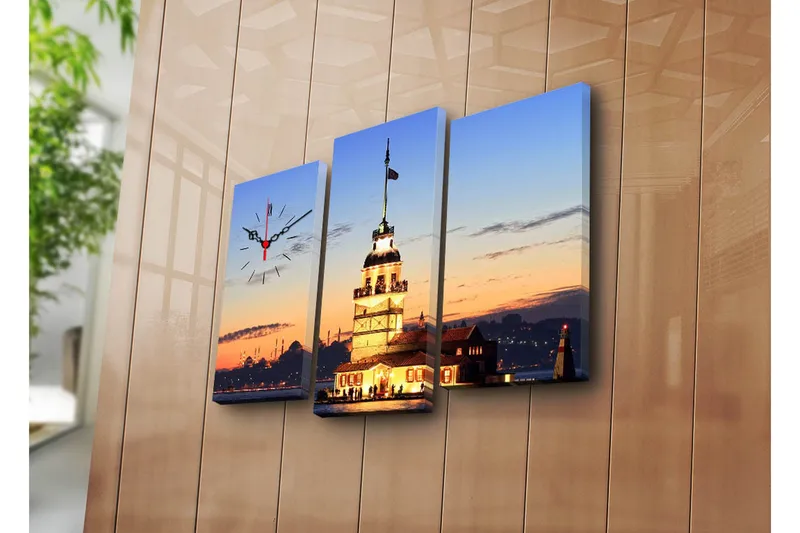 Dekorativ Canvasbilde med Klokke 3 Deler, Flerfarget