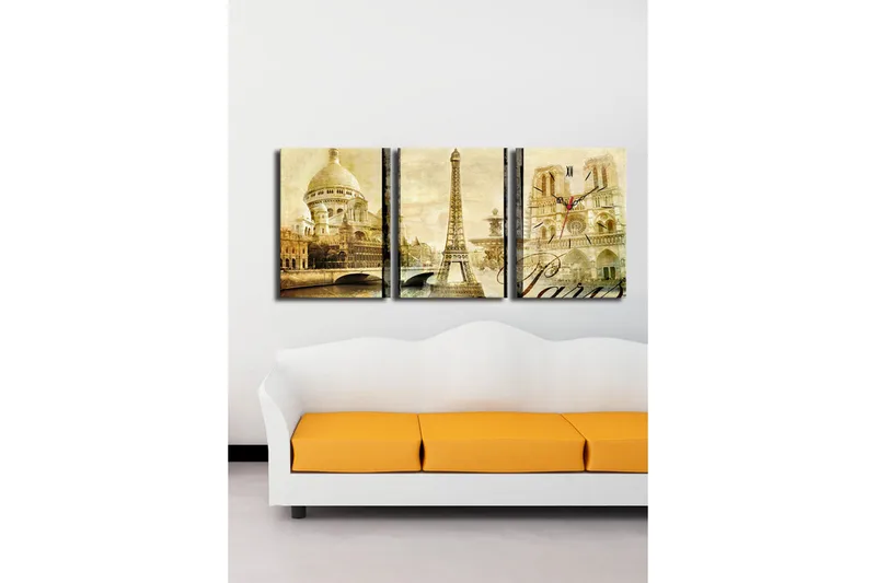 Dekorativ Canvasbilde med Klokke 3 Deler - Flerfarget - Interiør - Veggdekorasjon - Klokker