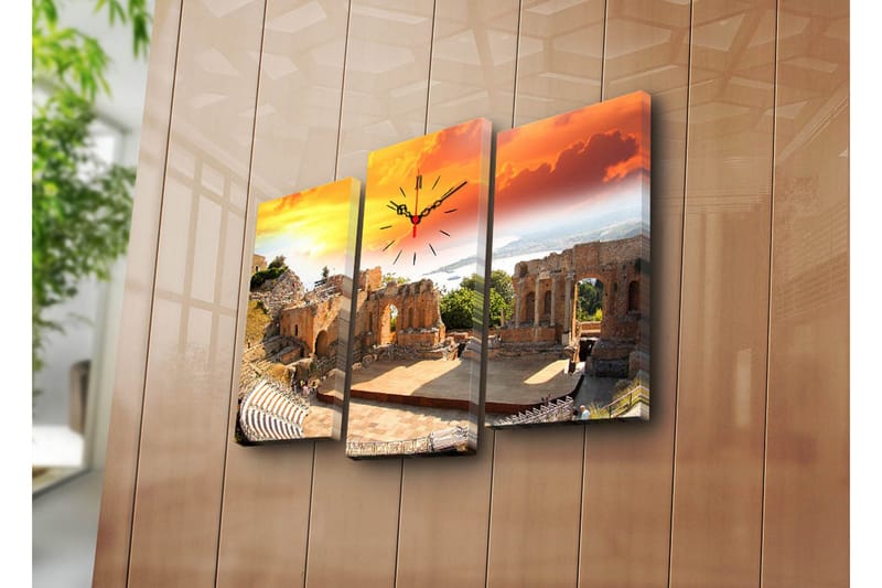 Dekorativ Canvasbilde med Klokke 3 Deler, Flerfarget